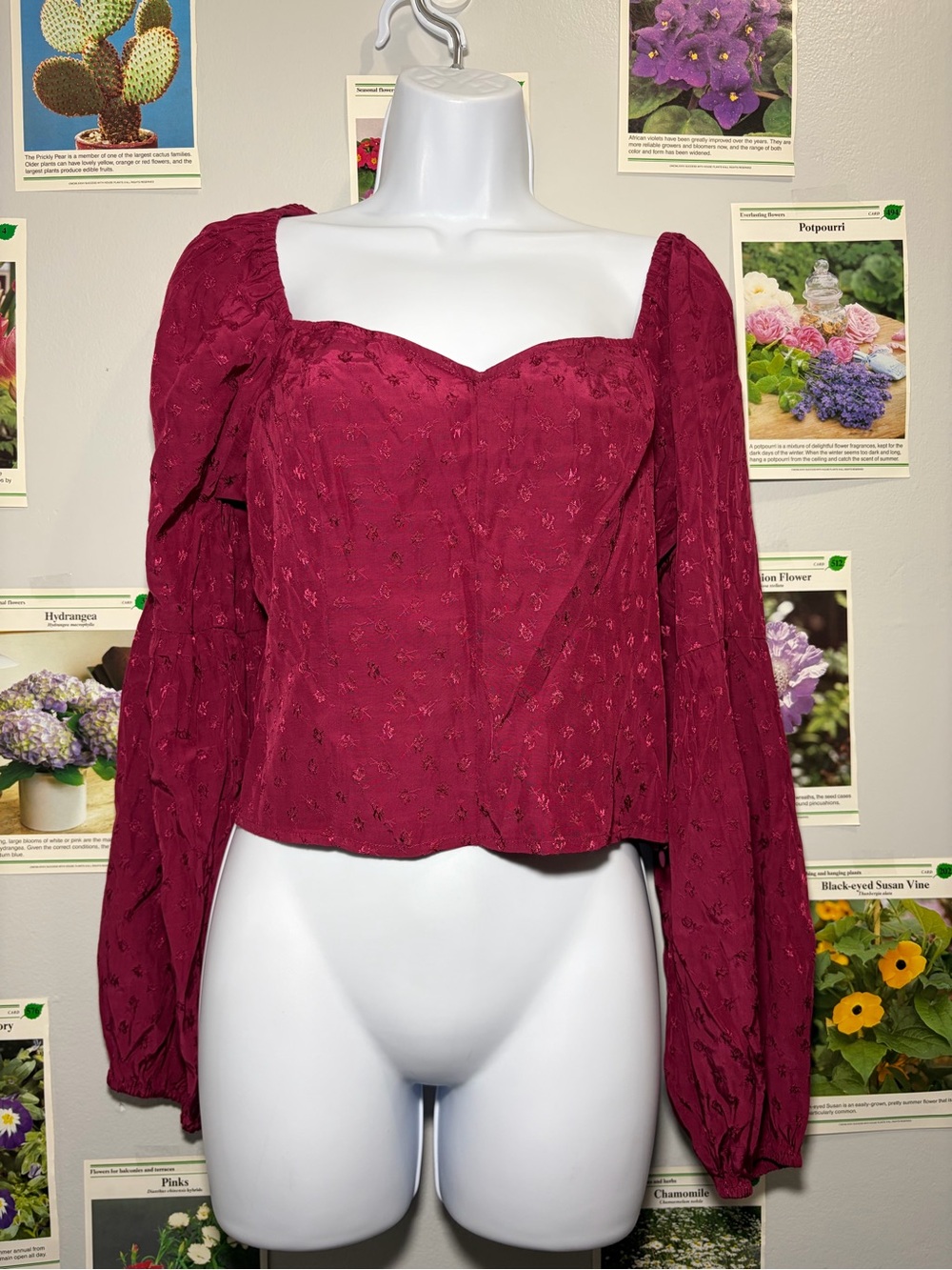 PAIGE Burgundy Sweetheart Puff-Sleeve Blouse